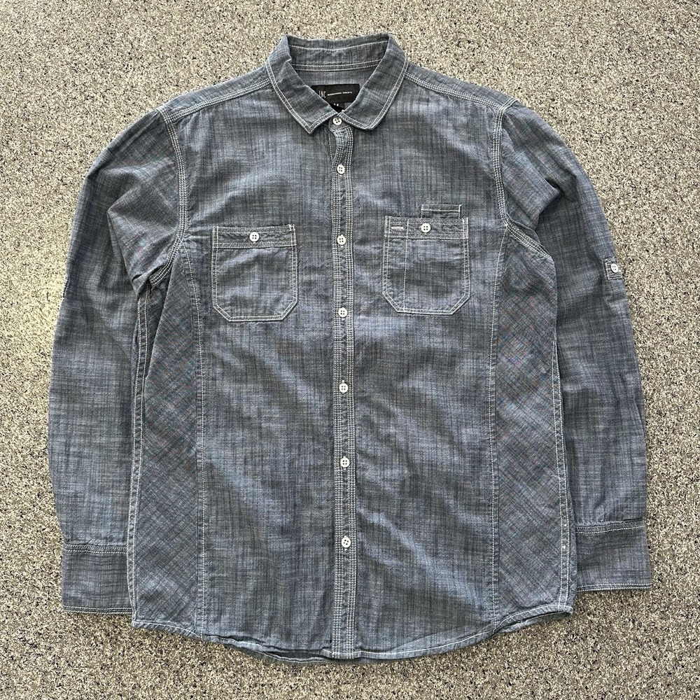 INC Iternational Concepts Shirt Mens M Chambray Long Sleeve Button Up Blue